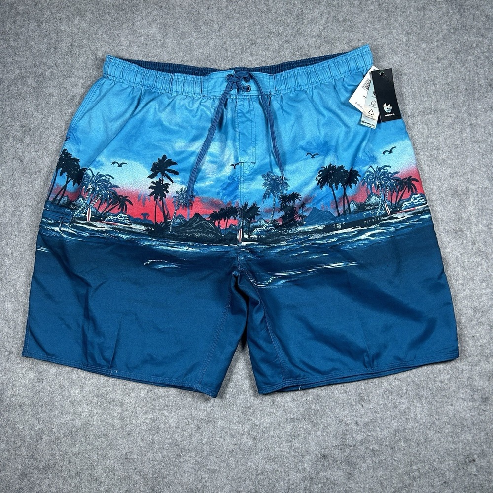 Burnside Swim Shorts Mens Size XL 360 Blue Hawaiin‎ Graphic Swimwear Trunks